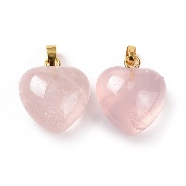

PandaHall Natural Rose Quartz Pendants, with Golden Tone Brass Findings, Puffy Heart Charm, 18x15~15.5x6~8mm, Hole: 6x3mm Rose Quartz Heart