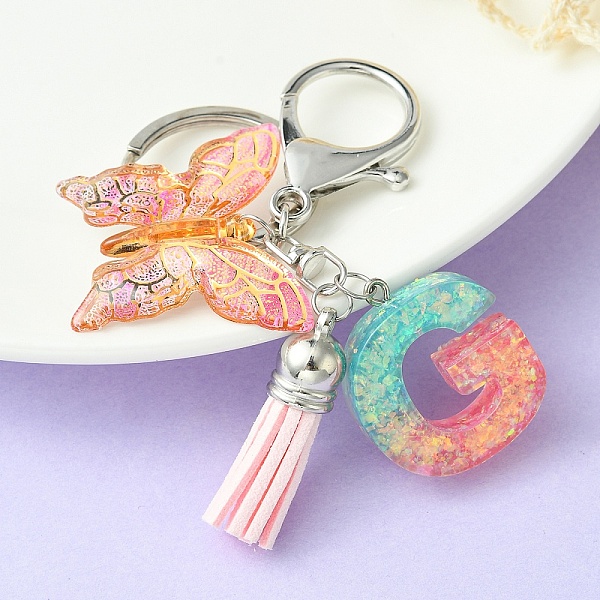 

PandaHall Resin & Acrylic Keychains, with Alloy Split Key Rings and Faux Suede Tassel Pendants, Letter & Butterfly, Letter G, 8.6cm Resin...