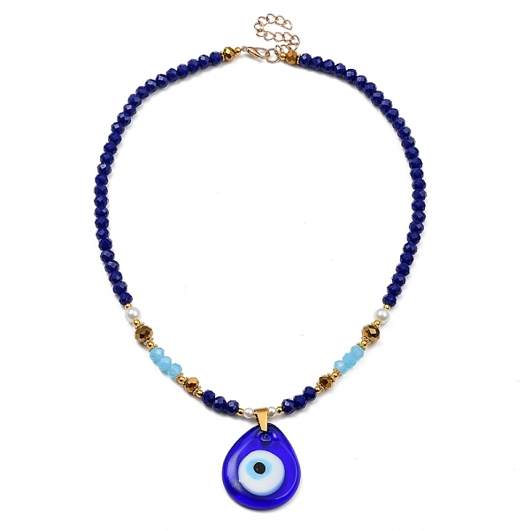 

PandaHall teardrop, with Evil Eye Lampwork Pendant Necklaces, with Glass Beads, Glass Pearl Beads, Brass Beads and Zinc Alloy Lobster Claw...