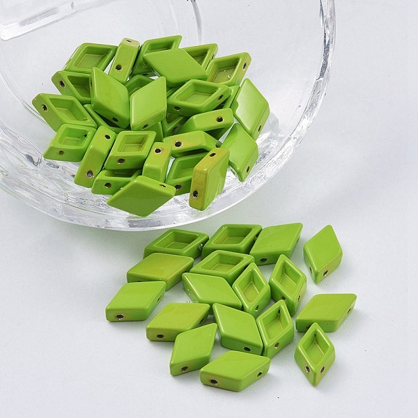 PandaHall Spray Painted Alloy Multi-Strand Links, For Tile Elastic Bracelets Making, Rhombus, Lime, 12x7x3.5mm, Hole: 0.8mm Alloy Rhombus...