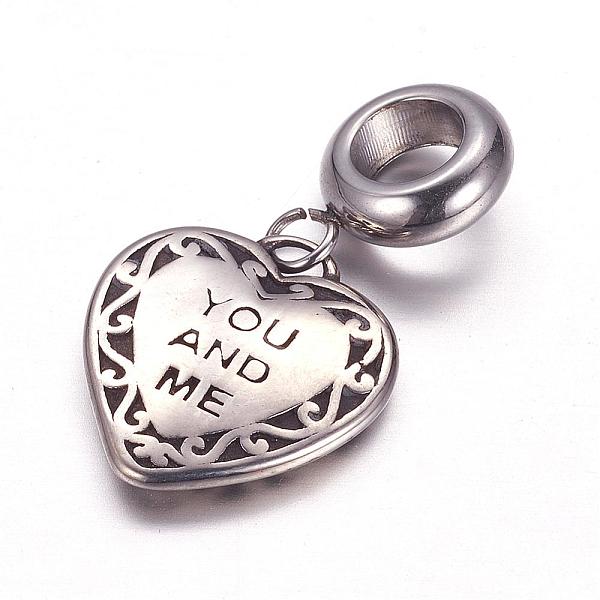

PandaHall 304 Stainless Steel European Dangle Charms, Large Hole Pendants, Heart with YOU AND ME, Antique Silver, 27mm, Hole: 5mm, Pendant...