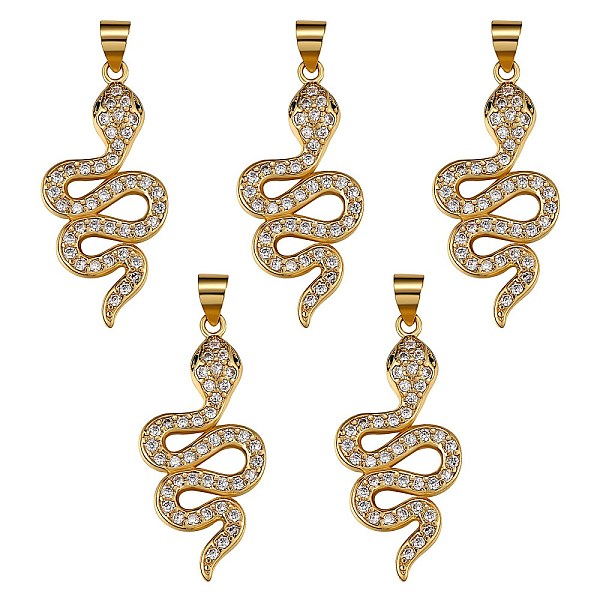 

PandaHall 5Pcs Brass Micro Pave Cubic Zirconia Pendants, Long-Lasting Plated, Snake, Clear, Golden, 14.5x30.5x3mm, Hole: 4x3.5mm Brass+Cubic...