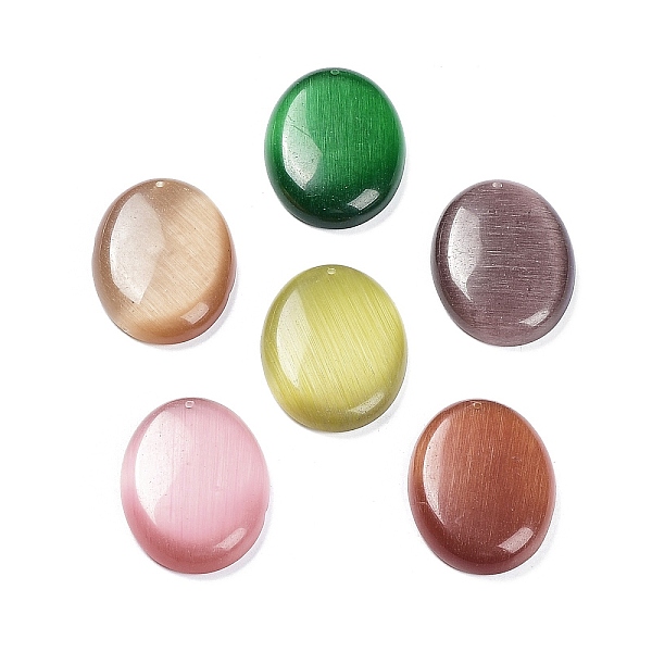 

PandaHall Cat Eye Pendants, Oval Charms, Mixed Color, 40x30x7mm, Hole: 1.4mm Cat Eye Oval Multicolor