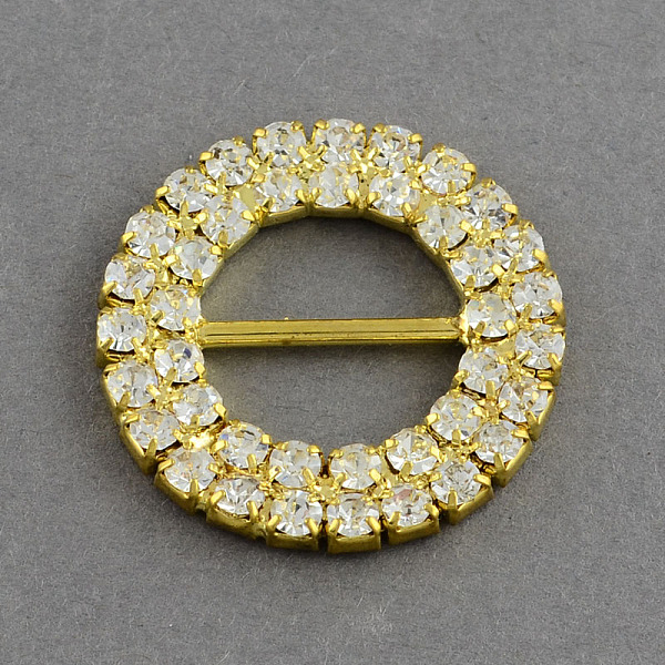 

PandaHall Shining Ring Wedding Invitation Ribbon Buckles, Brass Grade A Crystal Rhinestone Garment Dress Slide Buckles, Golden, 27x3mm, Hole..., Clear