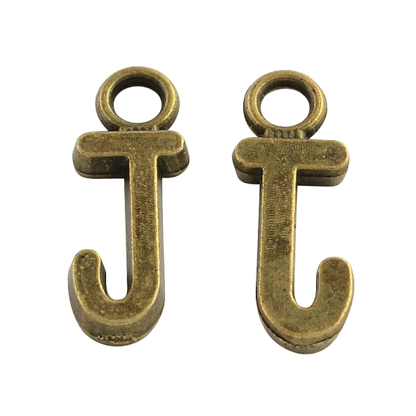 

PandaHall Tibetan Style Alloy Letter Pendants, Initial Letter.J, Cadmium Free & Nickel Free & Lead Free, 16x3~11x2mm, Hole: 3mm Alloy Letter