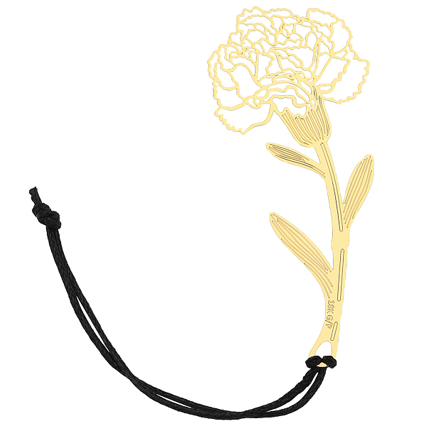 PandaHall Brass Flower Bookmarks with Tassel, Carnation Book Marker for Mother's Day Gift, Golden, 170mm Brass Flower