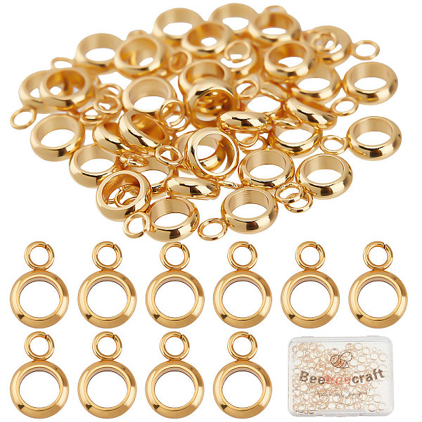 

PandaHall Beebeecraft 100Pcs/Box Hanger Links 18K Gold Plated Ring Bail Beads Hanger Dangle Connector Links with 1.8mm for Bracelet Necklace...