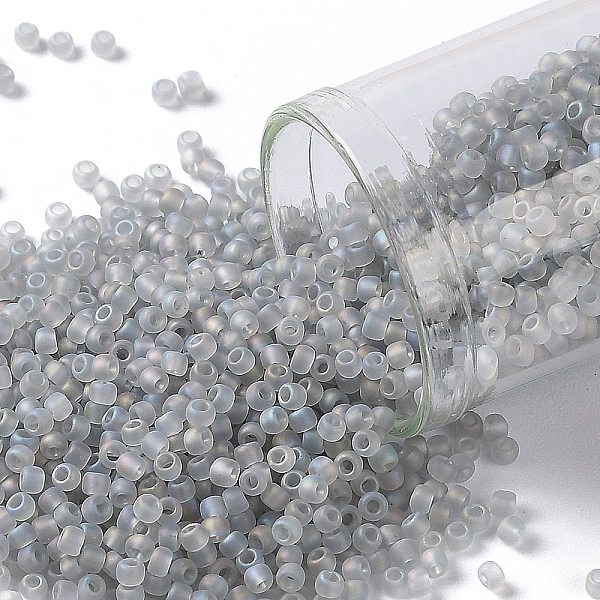 

PandaHall TOHO Round Seed Beads, Japanese Seed Beads, (176AF) Matte AB Black Diamond, 11/0, 2.2mm, Hole: 0.8mm, about 1110pcs/10g Glass Gray
