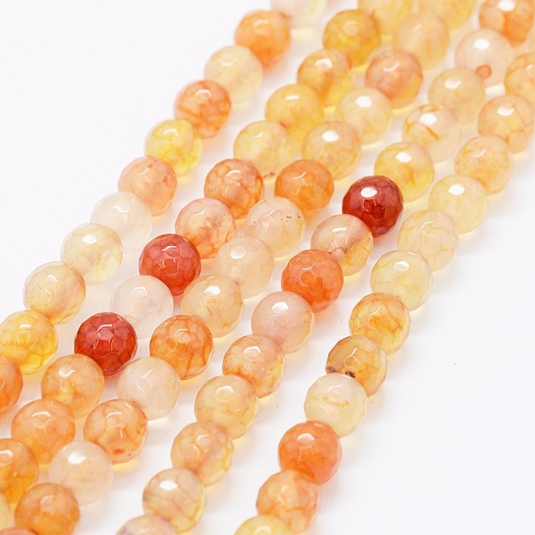

PandaHall Faceted Natural Agate Beads Strands, Dyed & Heated, Round, Orange, 6mm, Hole: 0.5mm, about 63pcs/strand, 14.4 inch(36.5cm) Crackle...