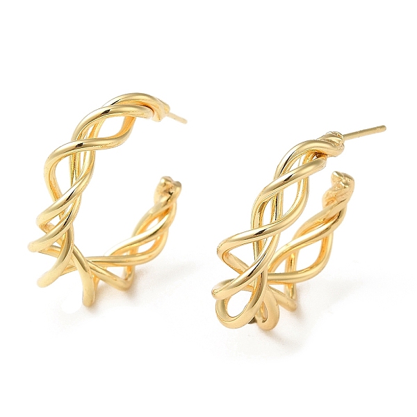 

PandaHall Brass Wire Twist Stud Earrings, Half Hoop Earrings, Real 18K Gold Plated, 28.5x7mm Brass Ring