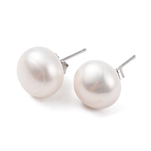 

PandaHall Natural Pearl Round Bead Stud Earrings, with Real Platinum Plated 925 Sterling Silver Findings, White, 18x10~11mm Pearl Round...