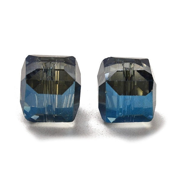 

PandaHall Electorplated Glass Beads, Rainbow Plated, Faceted, Cube, Royal Blue, 10~11x10~11x10~11mm, Hole: 1mm Glass Cube Blue