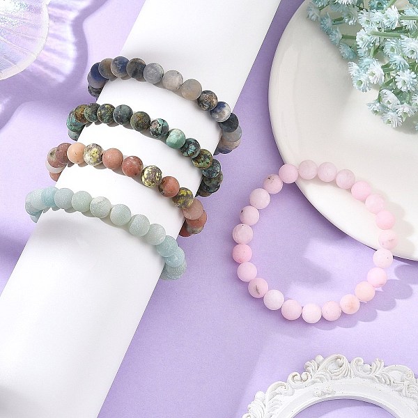 Bracelets extensibles en perles de pierres précieuses naturelles mélangées