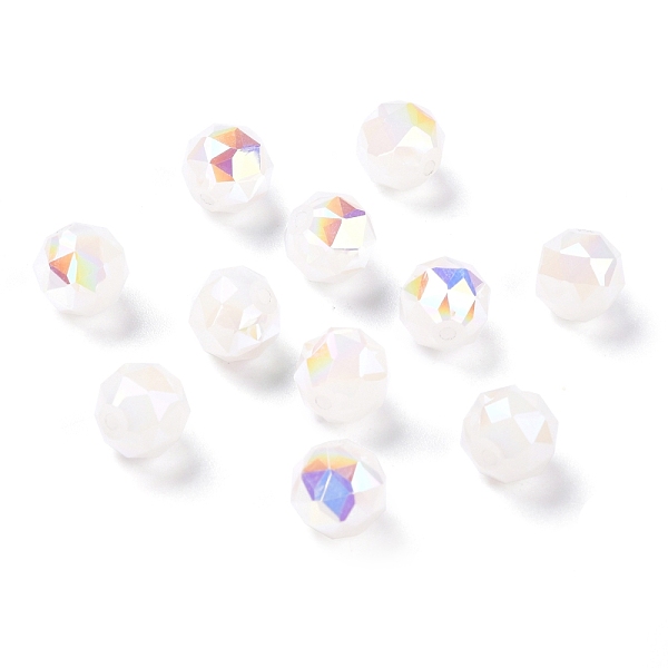 

PandaHall Electroplate Opaque Glass Beads, Rainbow Plated, Faceted, Round, Floral White, 10x9.5mm, Hole: 1.4mm Glass Round
