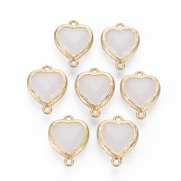 

PandaHall Glass Links Connectors, with Golden Plated Brass Edge, Faceted, Heart, WhiteSmoke, 18x13.5x5mm, Hole: 1.4mm Glass Heart White
