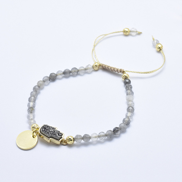 

PandaHall Natural Cloudy Quartz Braided Bead Bracelets, with Electroplated Natural Lava Rock Beads, Druzy Crystal, Nylon Cord and Brass...