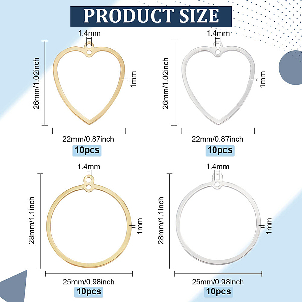 

PandaHall BENECREAT 40Pcs 4 Styles Rack Plating Brass Connector Charms Sets, Long-Lasting Plated, Ring & Heart Links, Platinum & Golden...