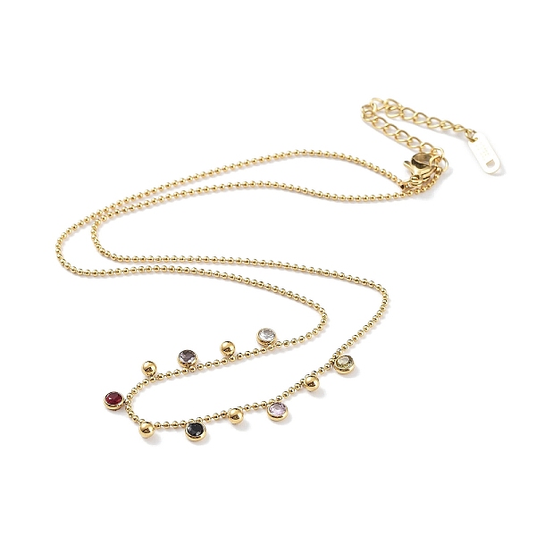 

PandaHall Colorful Rhinestone Flat Round Charms Bib Necklaces, with Ion Plating(IP) 304 Stainless Steel Ball Chains, Golden, 16.54 inch..., Multicolor