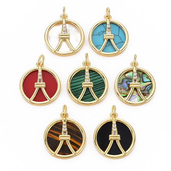 

PandaHall Brass Micro Pave Clear Cubic Zirconia Pendants, with Shell & Synthetic Stone & Acrylic and Jump Ring, Real 16K Gold Plated, Flat..., Multicolor