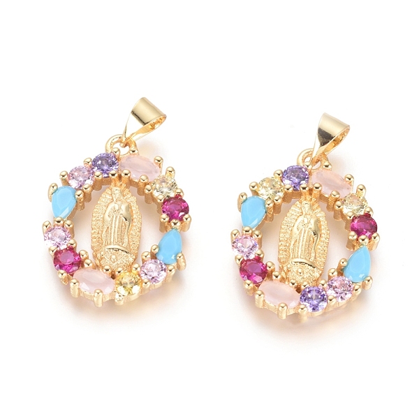 

PandaHall Brass Micro Pave Cubic Zirconia Pendants, Long-Lasting Plated, Oval with Virgin Mary, Colorful, Golden, 24x18x3mm, Hole: 5x3mm...