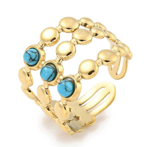 

PandaHall Ion Plating(IP) 304 Stainless Steel Synthetic Turquoise Cuff Rings, Round Wide Band Open Rings for Women Men, Real 18K Gold Plated...