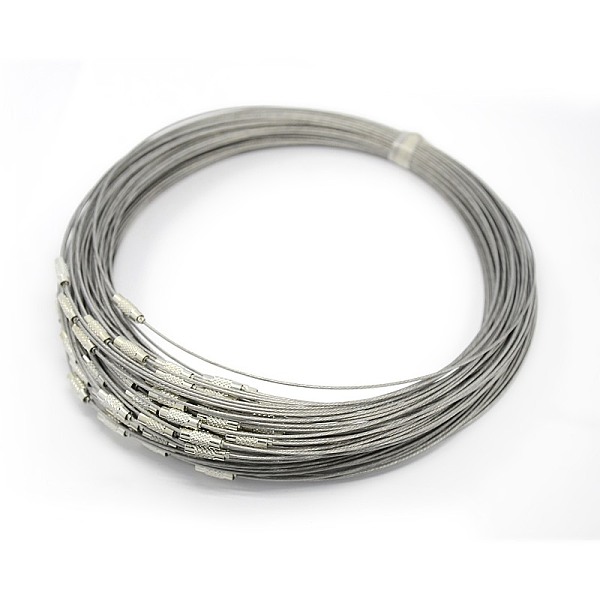 

PandaHall Steel Wire Necklace Cord, Nice for DIY Jewelry Making, with Brass Screw Clasp, Silver, 17.5 inch, 1mm Steel Silver