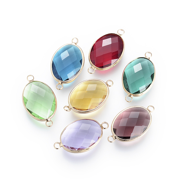 

PandaHall Glass Links connectors, with Brass Findings, Faceted, Oval, Mixed Color, 20.5x10.5x4.5mm, Hole: 2.5mm Glass Oval Multicolor