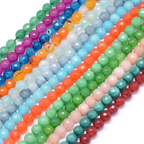 

PandaHall Natural White Jade & Agate Beads Strands, Round, Faceted, Dyed, Mixed Color, 6mm, Hole: 1mm, about 65pcs/strand, 15 inch(38cm)..., Multicolor