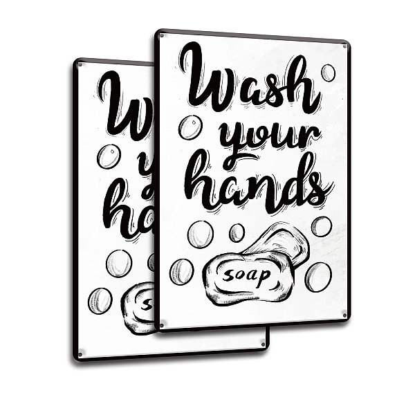 

PandaHall Vintage Metal Tin Sign, Iron Wall Decor for Bars, Restaurants, Cafes Pubs, Rectangle with Word WASH YOUR HANDS, Word, 30x20cm Iron..., White
