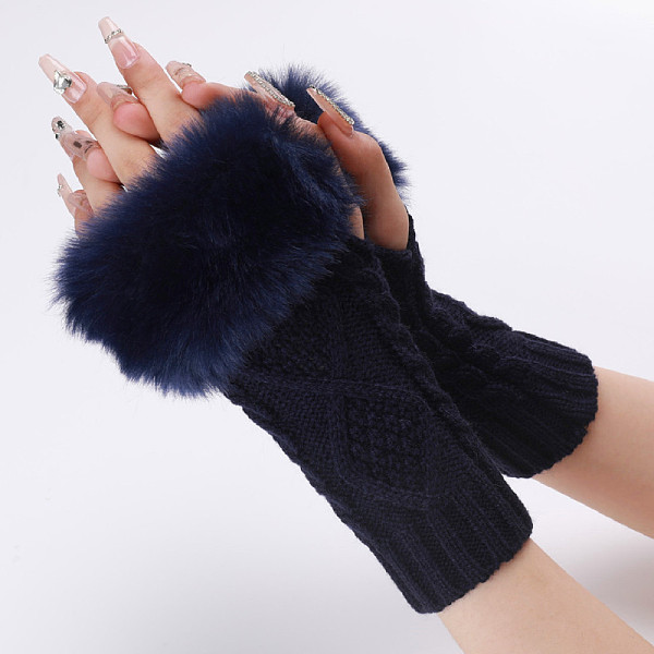 

PandaHall Polyacrylonitrile Fiber Yarn Knitting Fingerless Gloves, Fluffy Winter Warm Gloves with Thumb Hole, Prussian Blue, 200~260x125mm...