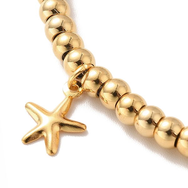 

PandaHall Vacuum Plating 304 Stainless Steel Starfish Charm Bracelet with 201 Stainless Steel Round Beads for Women, Golden, 9-1/4 inch...