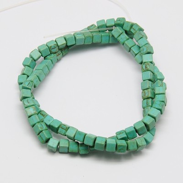 

PandaHall Synthetic Turquoise Beads Strands, Dyed, Cube, Medium Aquamarine, 8x8x8mm, Hole: 1mm, about 50pcs/strand, 15.75 inch Synthetic..., Green