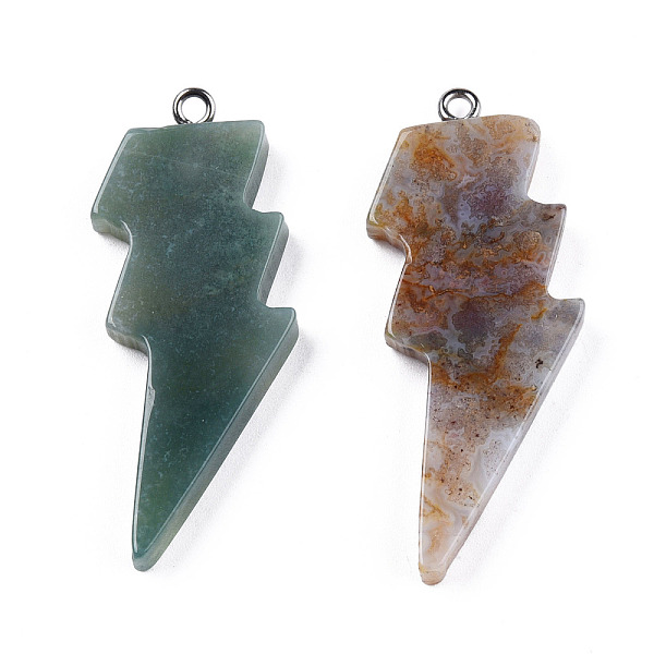 

PandaHall Natural Moss Agate Pendants, Lightning Bolt Charm, with Stainless Steel Color Tone 304 Stainless Steel Loops...