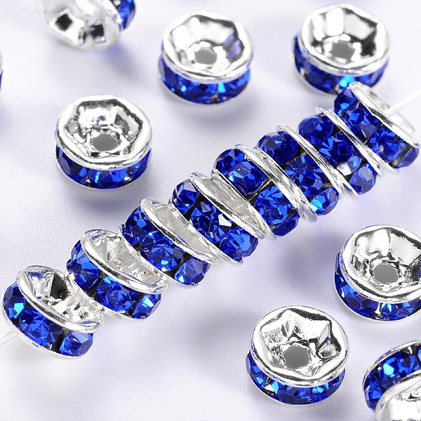 PandaHall Brass Grade A Rhinestone Spacer Beads, Silver Color Plated, Nickel Free, Sapphire, 4x2mm, Hole: 0.8mm Brass+Rhinestone Rondelle...