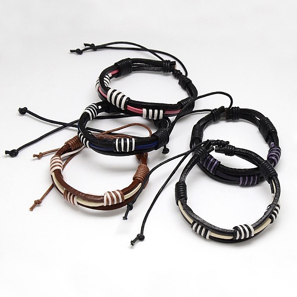 PandaHall Trendy Unisex Casual Style Waxed Cord and Leather Bracelets, Mixed Color, 56mm Leather Multicolor