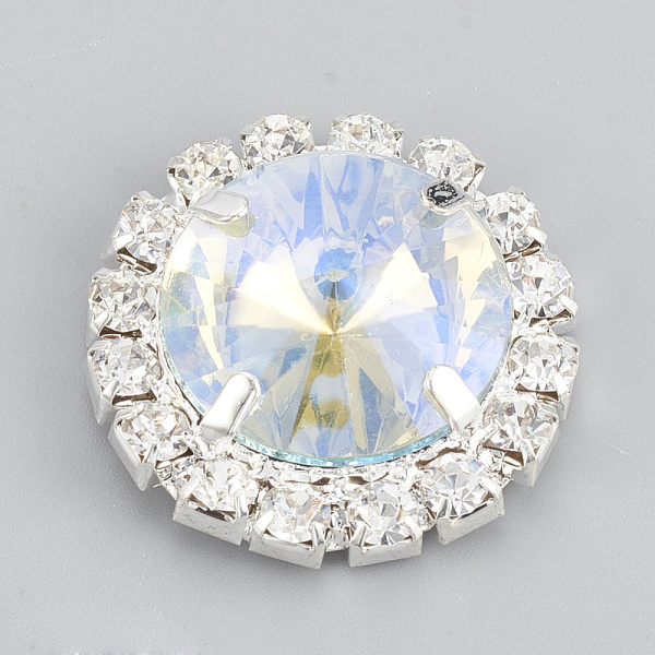 

PandaHall Brass Rhinestone Flat Back Cabochons, with Acrylic Rhinestone, Flat Round, Silver Color Plated, Alice Blue, 24.5~25x8mm, Hole...