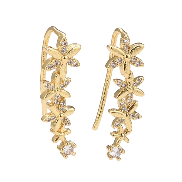 

PandaHall Cubic Zirconia Flower Dangle Earrings, Real 18K Gold Plated Brass Jewelry for Women, Lead Free & Cadmium Free, Clear, 26x8mm, Pin...