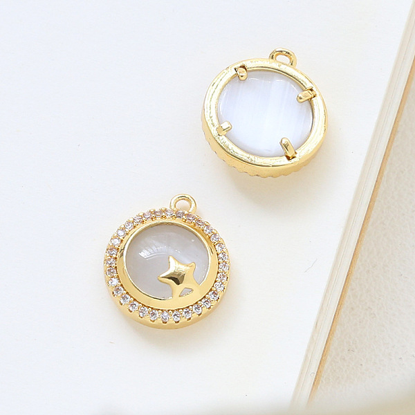

PandaHall Brass Micro Pave Cubic Zirconia Pendants, with Cat Eyes, Half Round, Star, 15x13mm Brass+Cubic Zirconia Star Clear