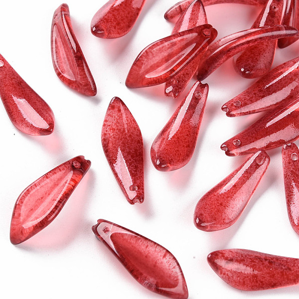 

PandaHall Transparent Spray Painted Glass Pendants, Petaline, Red, 25.5x9x4mm, Hole: 1mm Glass Petaline Red