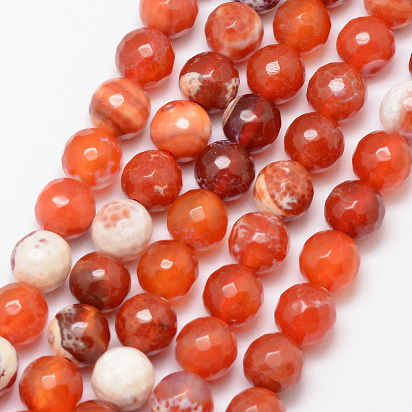 

PandaHall Natural Fire Crackle Agate Bead Strands, Round, Grade A, Faceted, Dyed & Heated, Coral, 10mm, Hole: 1mm, about 37pcs/strand, 15..., Red