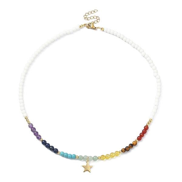 

PandaHall 304 Stainless Steel Star Pendant Necklace, with Natural & Synthetic Mixed Gemstone & Glass Beaded Chains, Mixed Color, 15.79 inch..., Multicolor