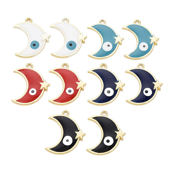 

PandaHall Rack Plating Alloy Enamel Pendants, Cadmium Free & Nickel Free & Lead Free, Moon with Eye, Light Gold, Mixed Color, 25x20.5x2mm..., Multicolor