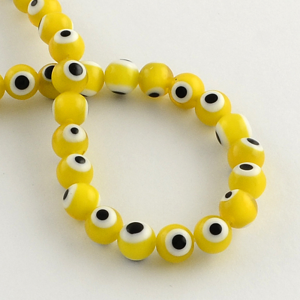 

PandaHall Round Handmade Evil Eye Lampwork Beads, Gold, 6mm, Hole: 1mm, about 64pcs/strand, 14.1 inch Lampwork Evil Eye Gold