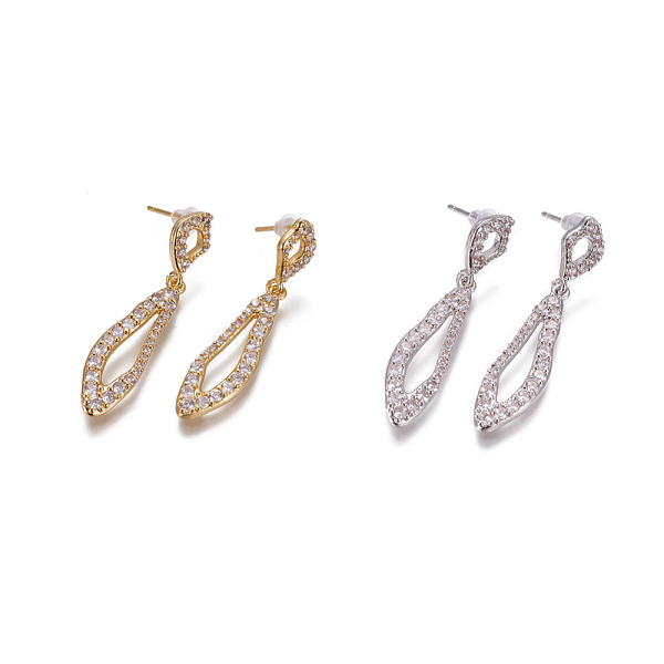 

PandaHall Brass Micro Pave Cubic Zirconia Dangle Stud Earrings, teardrop, with Plastic Ear Nuts, Clear, Platinum & Golden, 38.5mm, Pin...