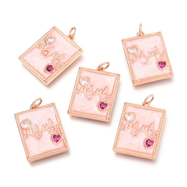 

PandaHall Brass Micro Pave Cerise Cubic Zirconia Pendants, Long-Lasting Plated, with Jump Rings & Enamel, for Mother's Day, Rectangle with..., Red