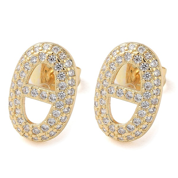 

PandaHall Rack Plating Brass Micro Pave Cubic Zirconia Stud Earrings, Hollow Oval, Real 16K Gold Plated, 13x8.5mm Cubic Zirconia Oval Clear