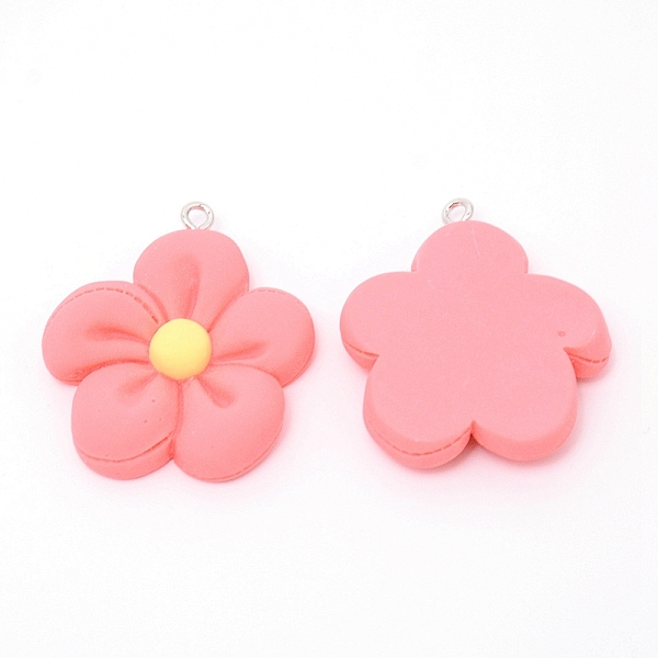 

PandaHall Resin Pendants, with Platinum Iron Finding, Flower, Salmon, 35x30x6mm, Hole: 2mm Iron+Resin Flower Red