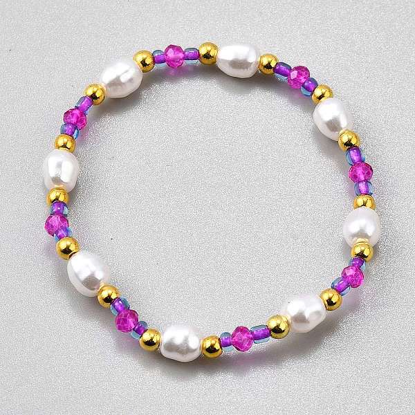 Plastic Pearl Beaded Stretch Bracelets for Women