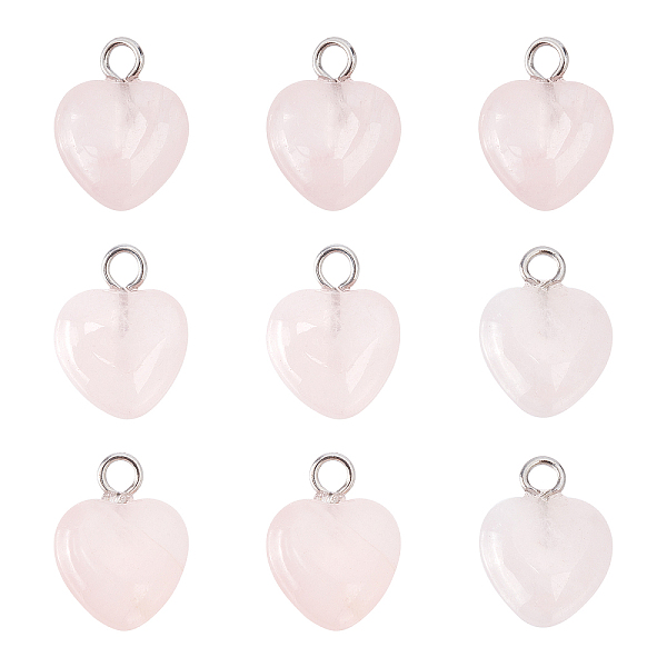 PandaHall BENECREAT 24Pcs Natural Rose Quartz Charms, with Platinum Brass Peg Bail, Heart, 13.5~14.5x10.5x5mm, Hole: 1.8mm Rose Quartz Heart