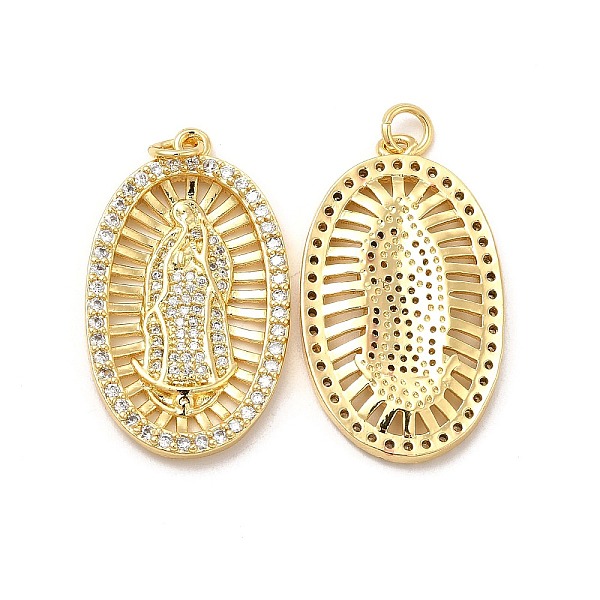

PandaHall Brass Micro Pave Cubic Zirconia Pendants, with Jump Ring, Oval with Religion Virgin Mary Charm, Golden, 31.5x18x2.5mm, Hole: 3.3mm..., Clear